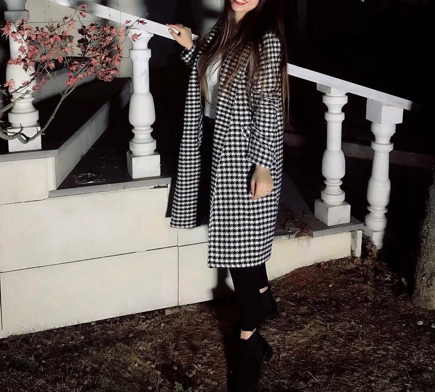 Siyah beyaz Ekose Düğmeli Midi Kadın Kaban 38 beden - Görsel 4