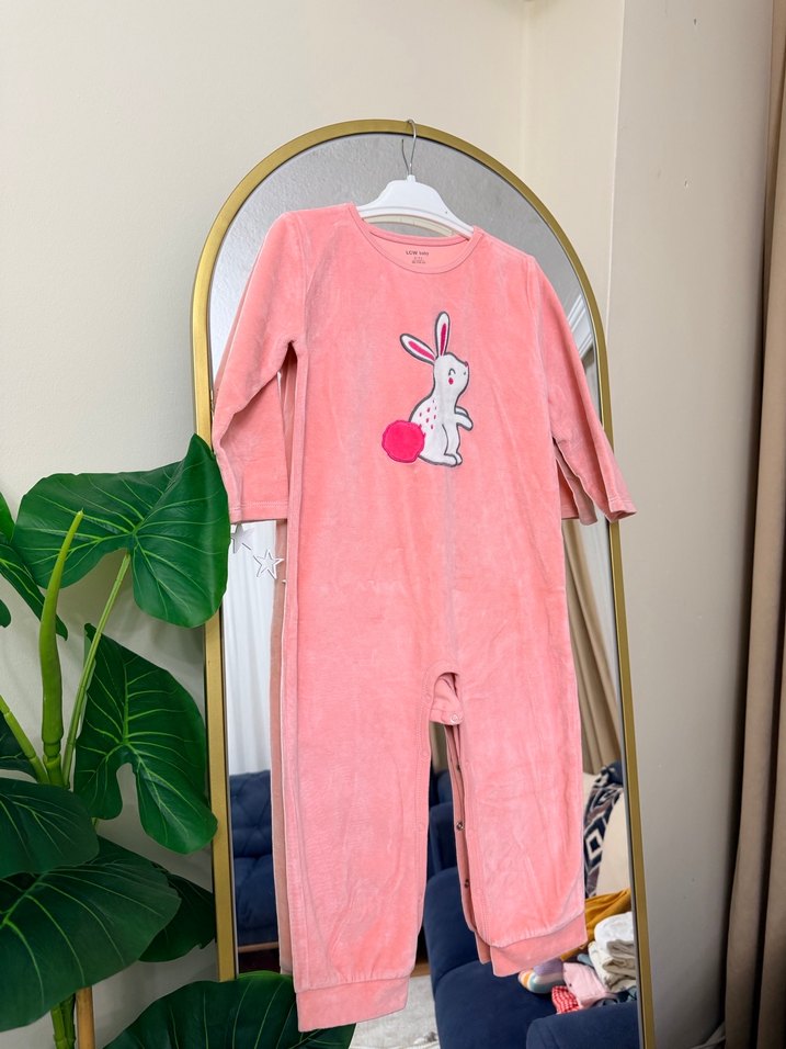 Pembe Baskılı Örgü Bebek Kız Tulum - Görsel 4