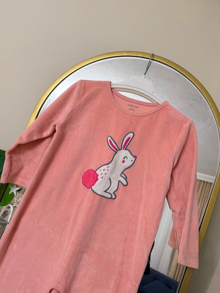 Pembe Baskılı Örgü Bebek Kız Tulum - Görsel 2