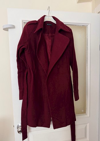 Bordo Midi Kemerli Kadın Kaban - Görsel 2