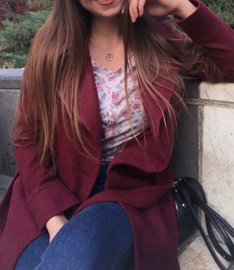 Bordo Midi Kemerli Kadın Kaban - Görsel 5