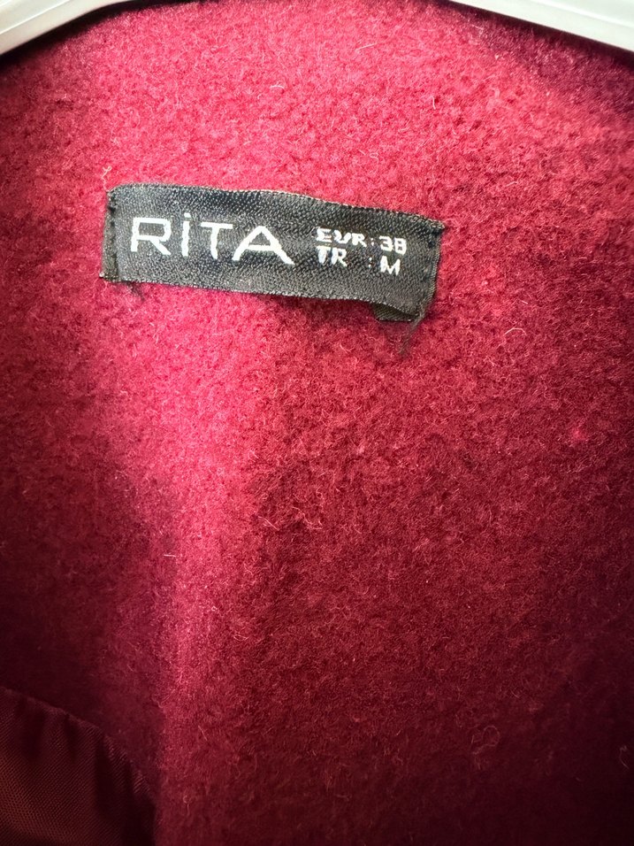 Bordo Midi Kemerli Kadın Kaban - Görsel 4