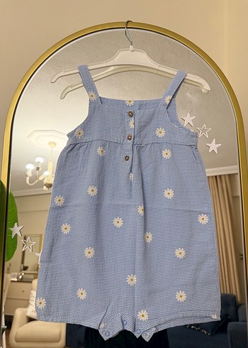 Kız Çocuk Mavi Çiçekli Askılı Tulum 2-3 yaş - Görsel 2