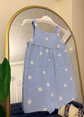 Kız Çocuk Mavi Çiçekli Askılı Tulum 2-3 yaş - Görsel 5