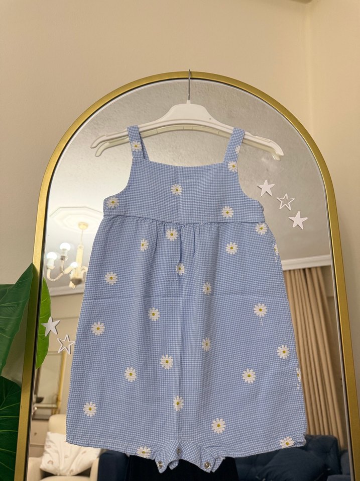 Kız Çocuk Mavi Çiçekli Askılı Tulum 2-3 yaş - Görsel 4