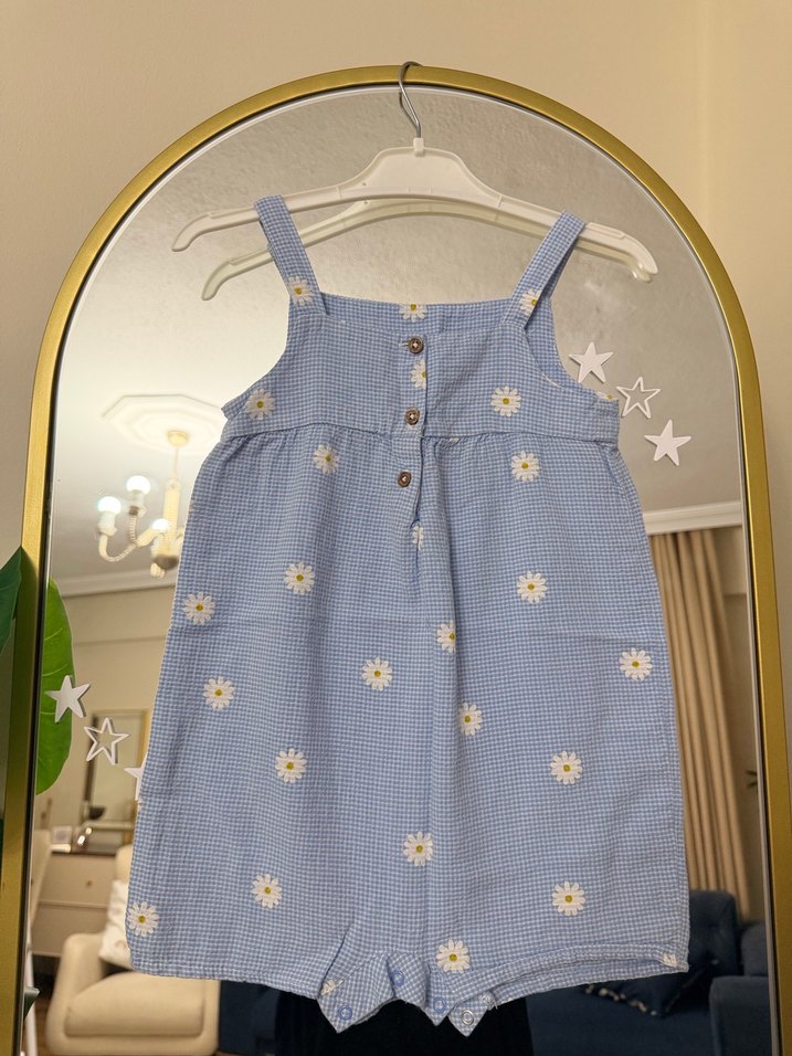 Kız Çocuk Mavi Çiçekli Askılı Tulum 2-3 yaş - Görsel 2