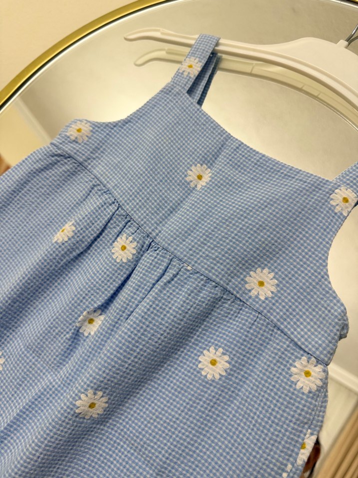 Kız Çocuk Mavi Çiçekli Askılı Tulum 2-3 yaş - Görsel 3