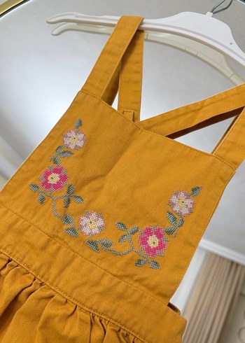 Nakışlı Sarı Kız Çocuk Salopet Elbise LCW 3-4 yaş - Görsel 8