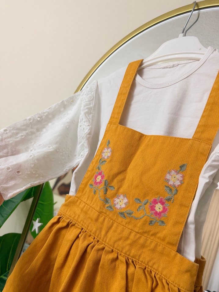 Nakışlı Sarı Kız Çocuk Salopet Elbise LCW 3-4 yaş - Görsel 2