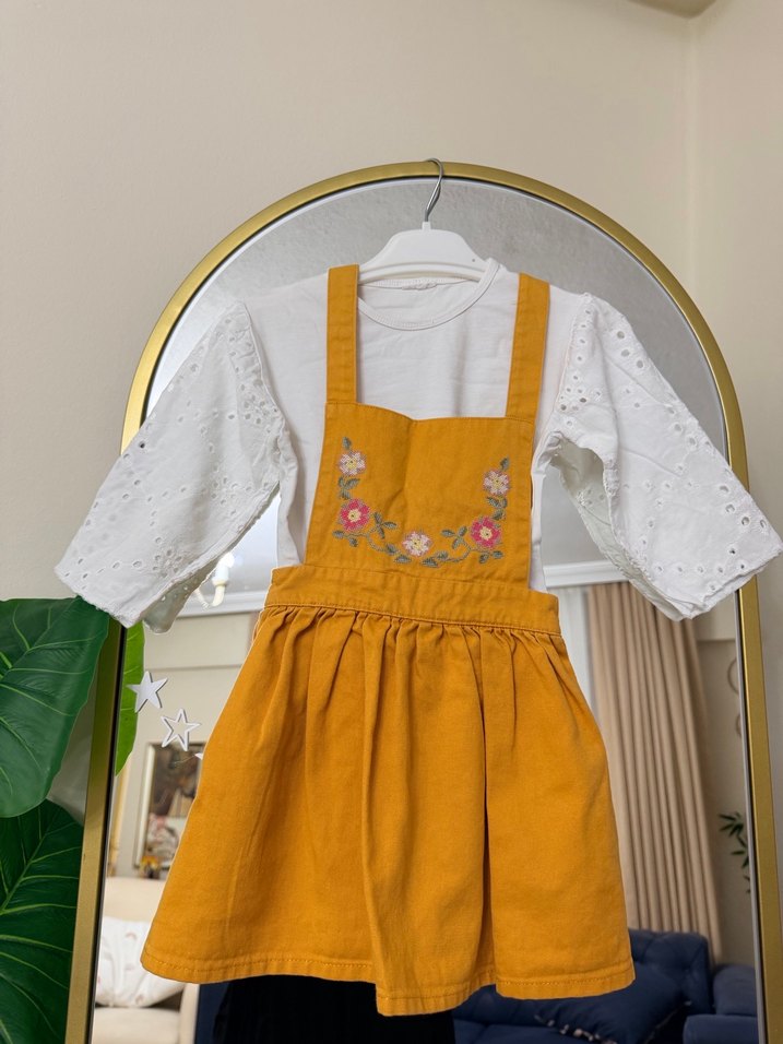Nakışlı Sarı Kız Çocuk Salopet Elbise LCW 3-4 yaş - Görsel 3