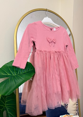 Pembe Uzun Kollu Nakış Detaylı Kız Elbisesi - Görsel 2
