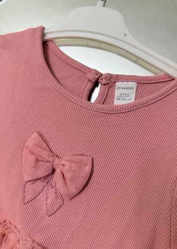 Pembe Uzun Kollu Nakış Detaylı Kız Elbisesi - Görsel 3