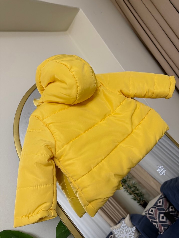 Sarı Kapüşonlu Kürklü Erkek Çocuk Mont - Görsel 5