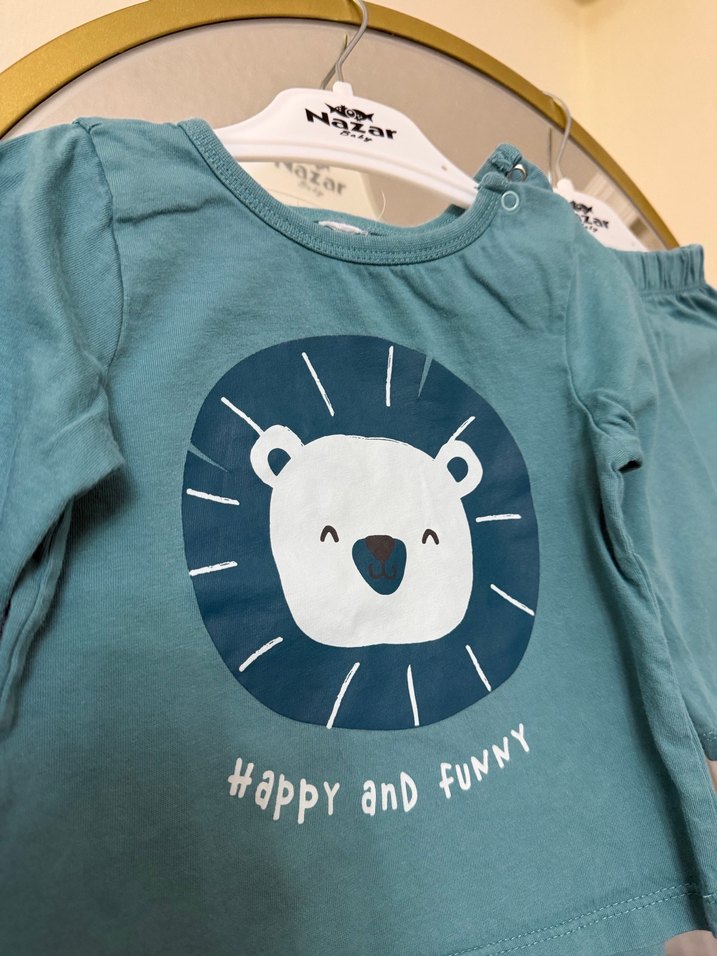 Mavi Uzun Kollu Bebek pijama takımı 6-9 ay - Görsel 2