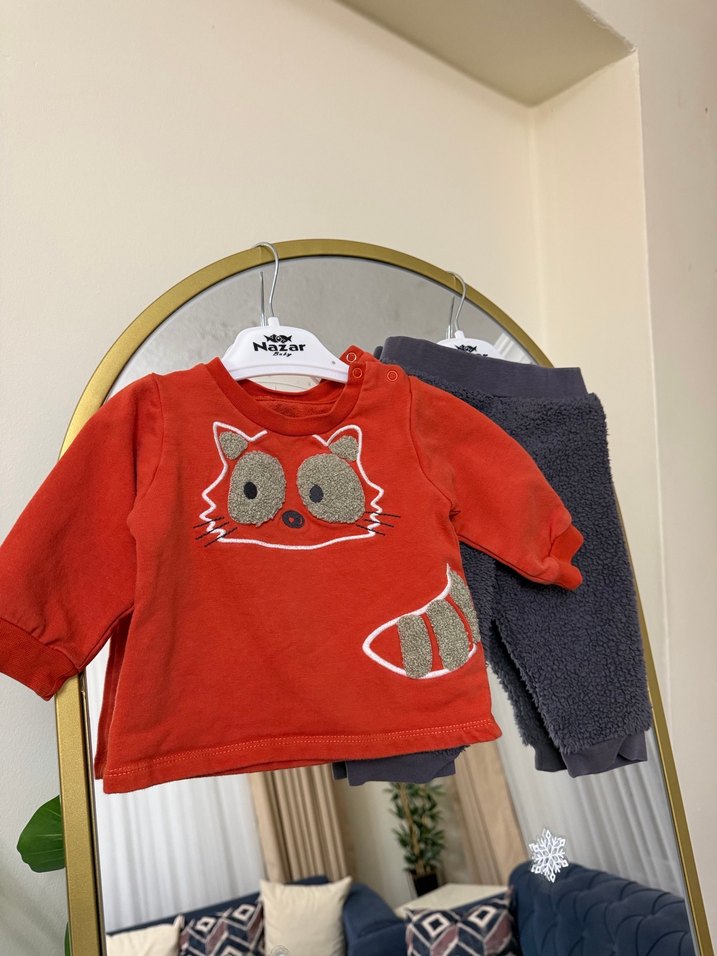 Gri Erkek Çocuk Örme Baskılı Tulum 3 lü set - Görsel 4