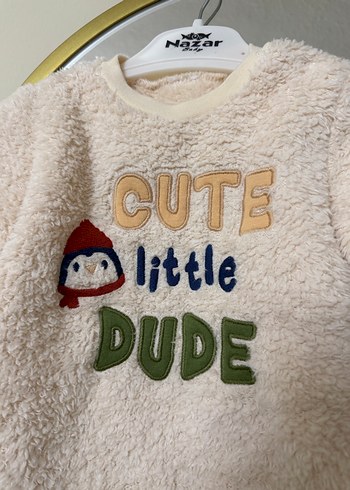 Erkek Çocuk Bej Peluş pijama takımı - Görsel 2