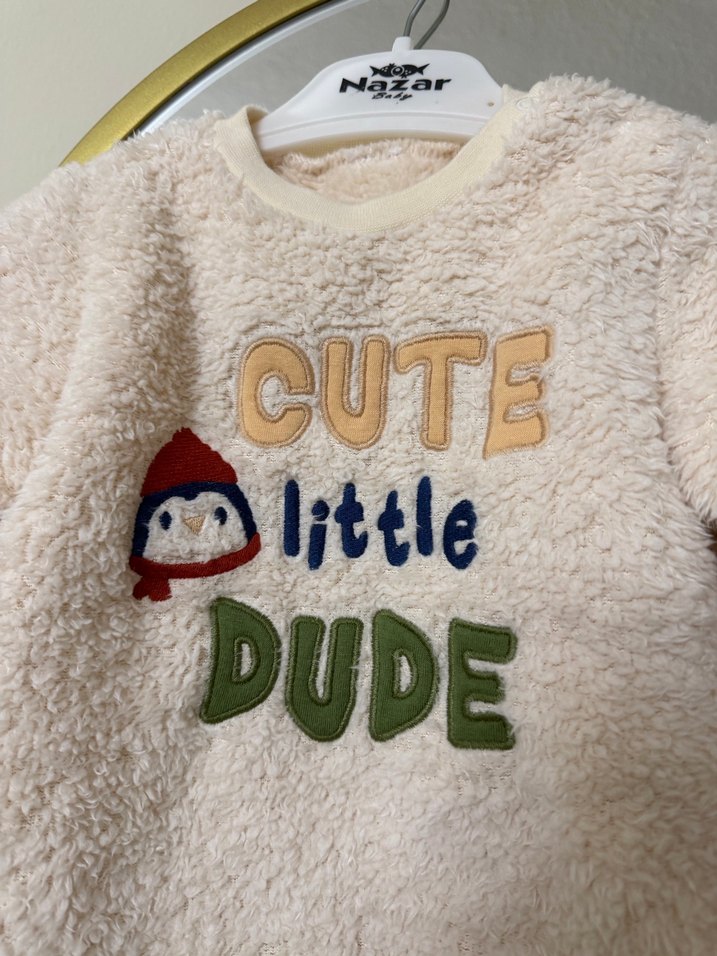 Erkek Çocuk Bej Peluş pijama takımı - Görsel 2