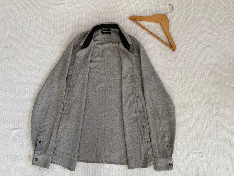 Gri Erkek Keten Regular Fit Gömlek - Görsel 2