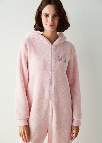Açık Pembe Fluffy Dreams Kadın Tulum Pijama - Görsel 3