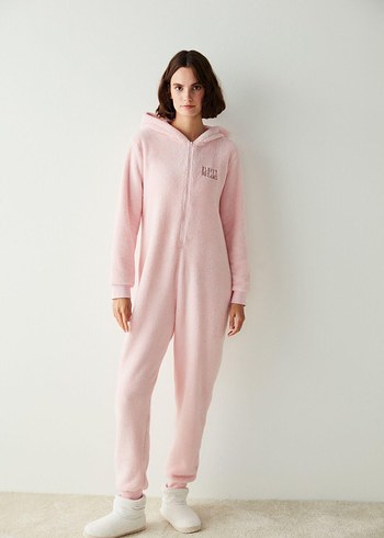 Açık Pembe Fluffy Dreams Kadın Tulum Pijama - Görsel 5
