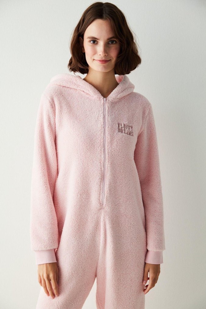 Açık Pembe Fluffy Dreams Kadın Tulum Pijama - Görsel 3