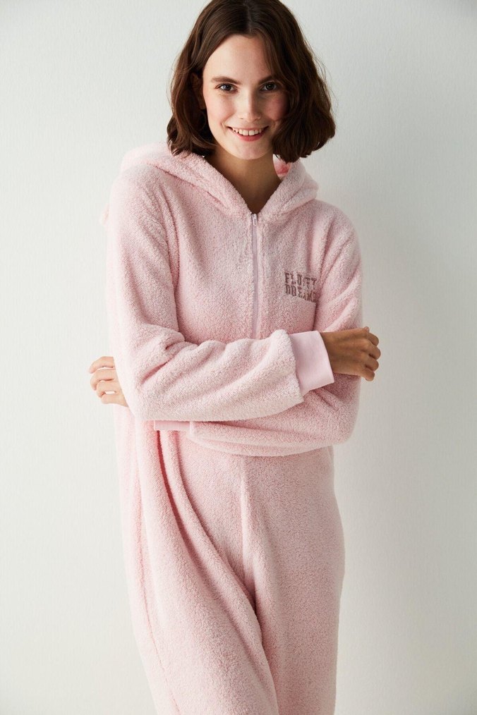 Açık Pembe Fluffy Dreams Kadın Tulum Pijama - Görsel 2