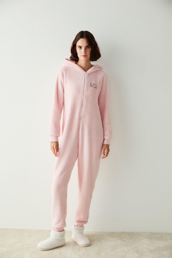 Açık Pembe Fluffy Dreams Kadın Tulum Pijama - Görsel 5