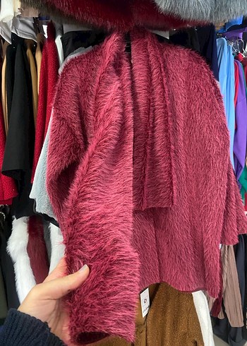 Gri Midi Boy Kürk Detaylı atkılı  Kadın Ceket - Görsel 2