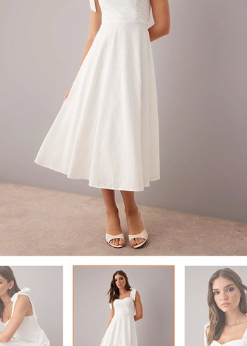 Beyaz Midi V Yakalı Kolsuz Elbise - Görsel 4