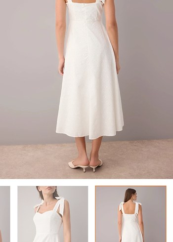 Beyaz Midi V Yakalı Kolsuz Elbise - Görsel 3