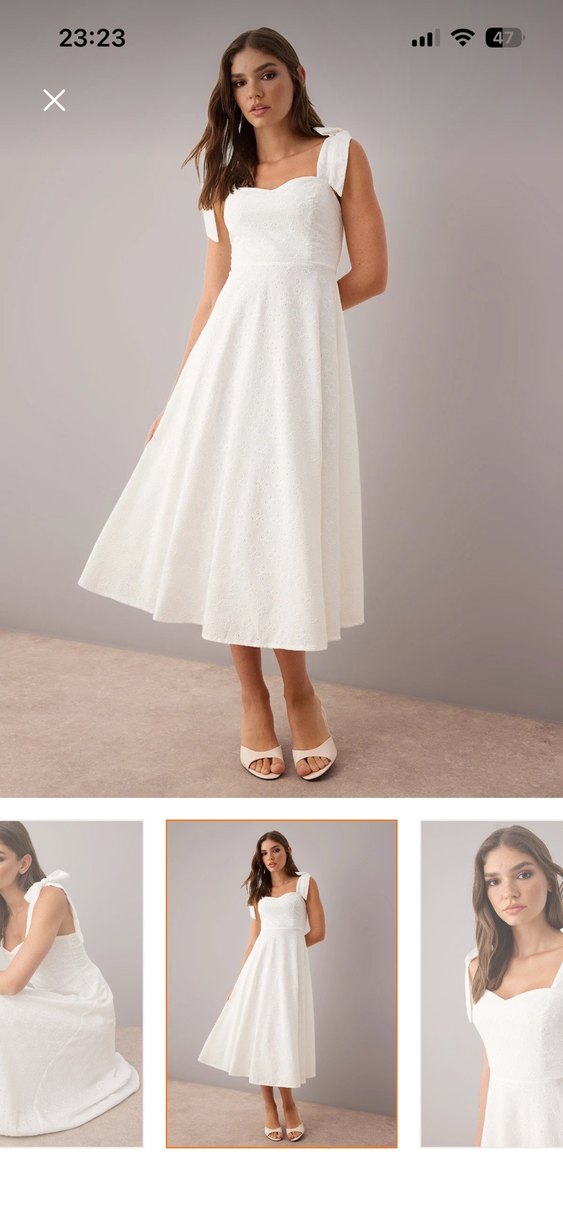 Beyaz Midi V Yakalı Kolsuz Elbise - Görsel 4