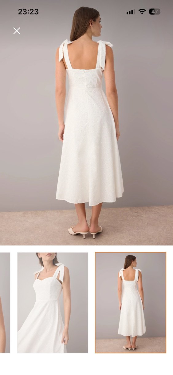 Beyaz Midi V Yakalı Kolsuz Elbise - Görsel 3