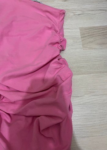 Pembe Drapeli Straplez Mini Elbise - Görsel 3