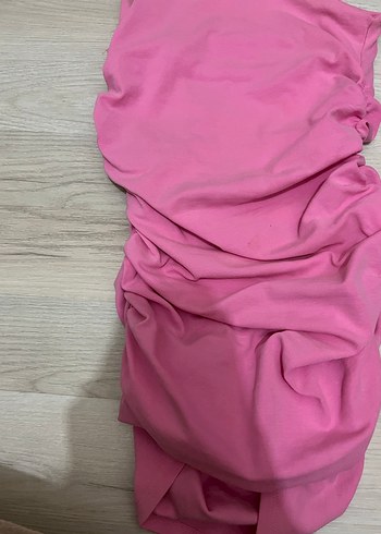 Pembe Drapeli Straplez Mini Elbise - Görsel 4