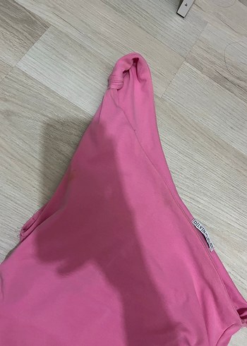Pembe Drapeli Straplez Mini Elbise - Görsel 5
