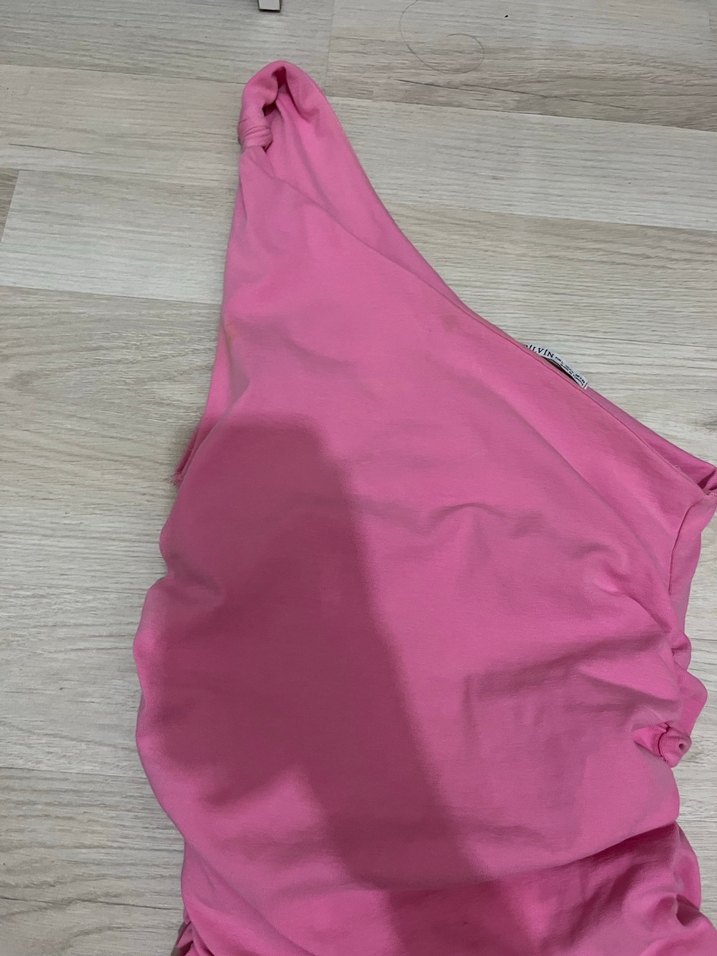 Pembe Drapeli Straplez Mini Elbise - Görsel 2