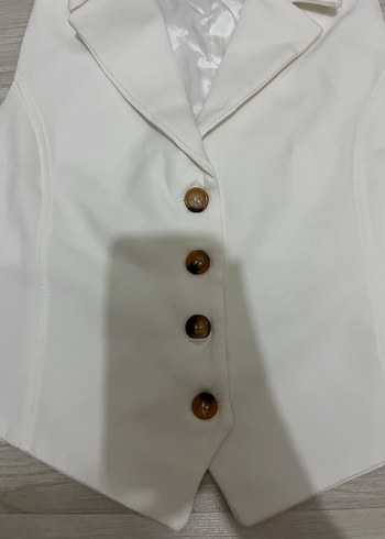 Düğmeli Beyaz Midi Kadın Yelek - Görsel 2