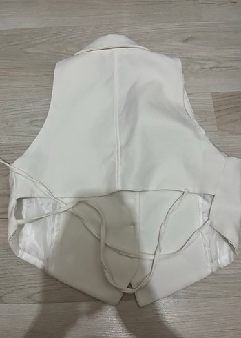 Düğmeli Beyaz Midi Kadın Yelek - Görsel 5