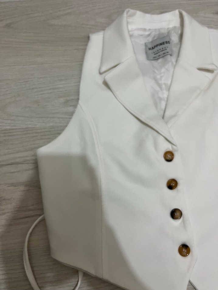 Düğmeli Beyaz Midi Kadın Yelek - Görsel 4