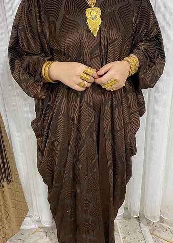 Kadın Kahverengi Uzun Salaş Desenli Elbise - Görsel 4