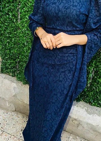 Lacivert Yılan Desenli Uzun Abiye Elbise - Görsel 2