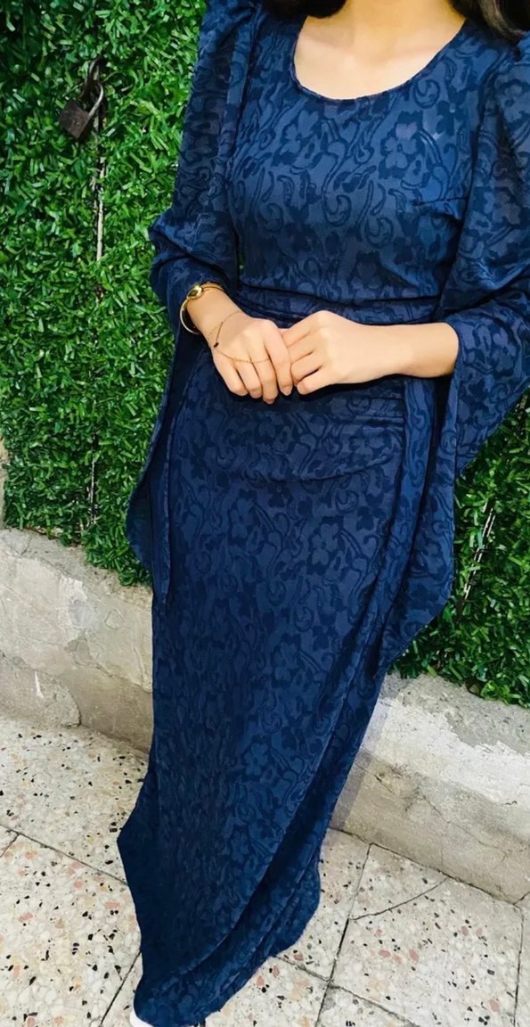 Lacivert Yılan Desenli Uzun Abiye Elbise - Görsel 2