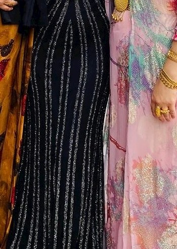 Boncuk İşlemeli Siyah Uzun Abiye Elbise - Görsel 2