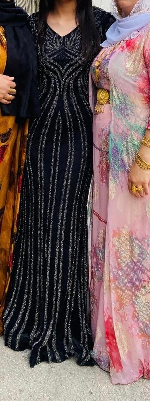 Boncuk İşlemeli Siyah Uzun Abiye Elbise - Görsel 2