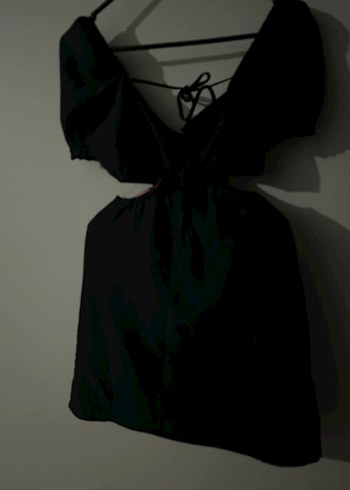 Siyah V Yakalı Strappy Mini Elbise - Görsel 2