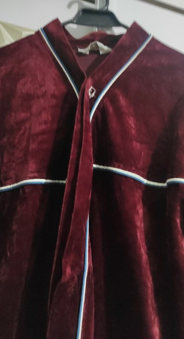 Bordo Kadın Uzun Kollu Kadife Sabahlık - Görsel 2