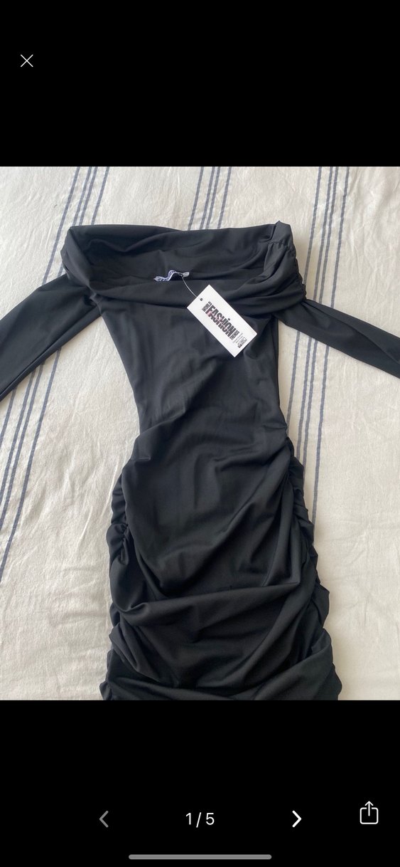 Uzun Kollu Drapeli Siyah Midi Elbise - Görsel 2