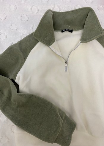 Yarım Fermuarlı Beyaz Kadın Sweatshirt - Görsel 4