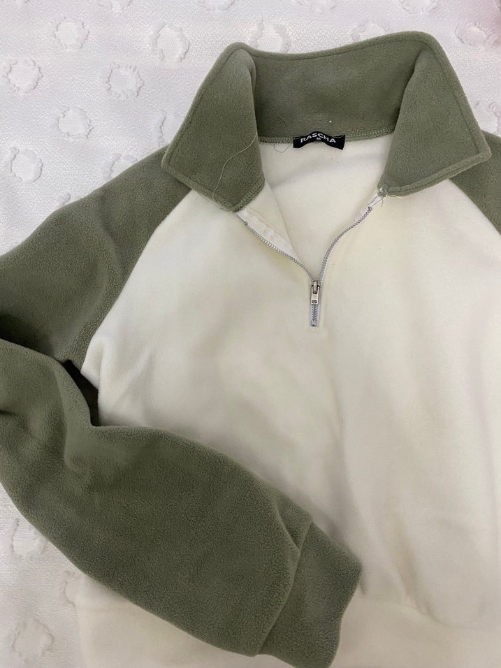 Yarım Fermuarlı Beyaz Kadın Sweatshirt - Görsel 4