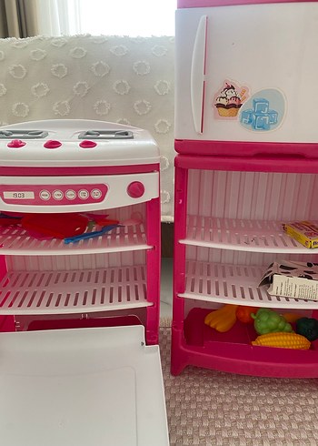Pembe Oyuncak Mutfak Seti Fırın ve Buzdolabı - Görsel 4